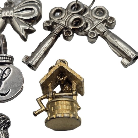 6 Charming Charms Eiffel Tower Bow Keys L  Wishing Well Chow Dog Silver & Gold - Picture 6 of 10